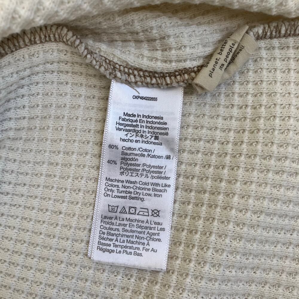 Madewell Sz M Boxy Cropped Waffle Knit Split Neck Long Sleeve Tee Antique Cream - Picture 14 of 16